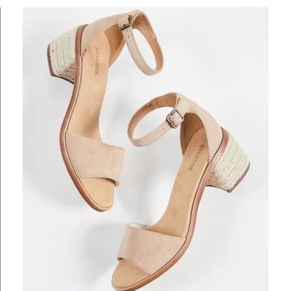 Soludos Capri Block-Heel Raffia & Suede Sandals Nude Women's Size 6.5 - Picture 1 of 12